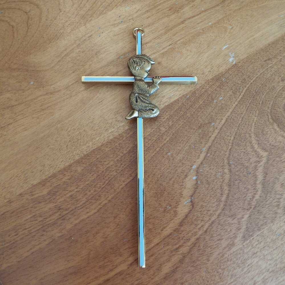 Blue and Gold Praying Boy wall Cross